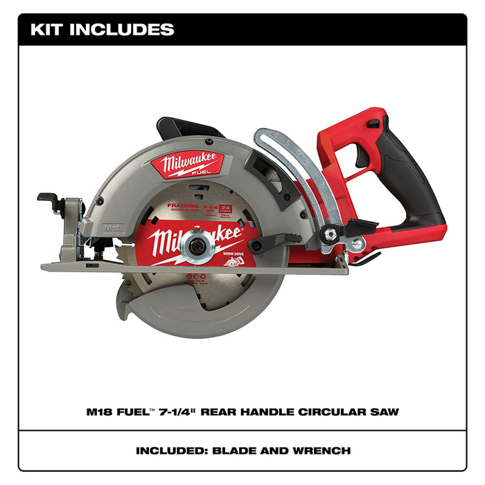 Milwaukee 2830-20 M18 FUEL 18V 7-1/4 Inch Rear Handle Circular Saw - Bare Tool