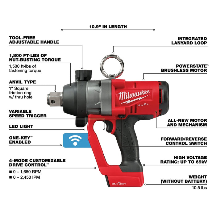Milwaukee 2867-20 M18 FUEL 18V 1 Inch High Torque Impact Wrench - Bare Tool
