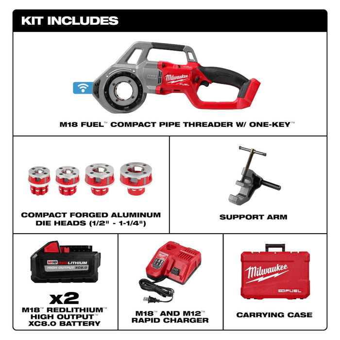 Milwaukee 2870-22 M18 18V FUEL Cordless Compact Pipe Threader w/ ONE KEY Kit