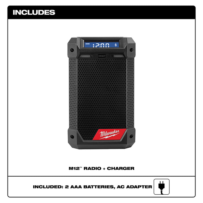 Milwaukee M12 2951-20 Bluetooth Jobsite Speaker/Radio With AM/FM & Charger – Hybrid Power, 3.68 Lb