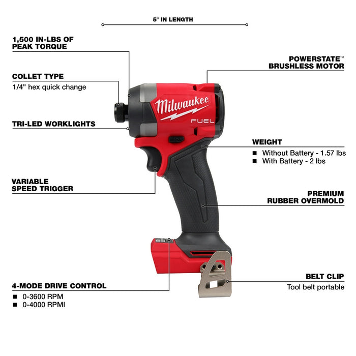 thumbnail image 2 of Milwaukee 2953-20 M18 1/4" Brushless Impact Driver – Tool Only, 18V Lithium-Ion 2 of 6