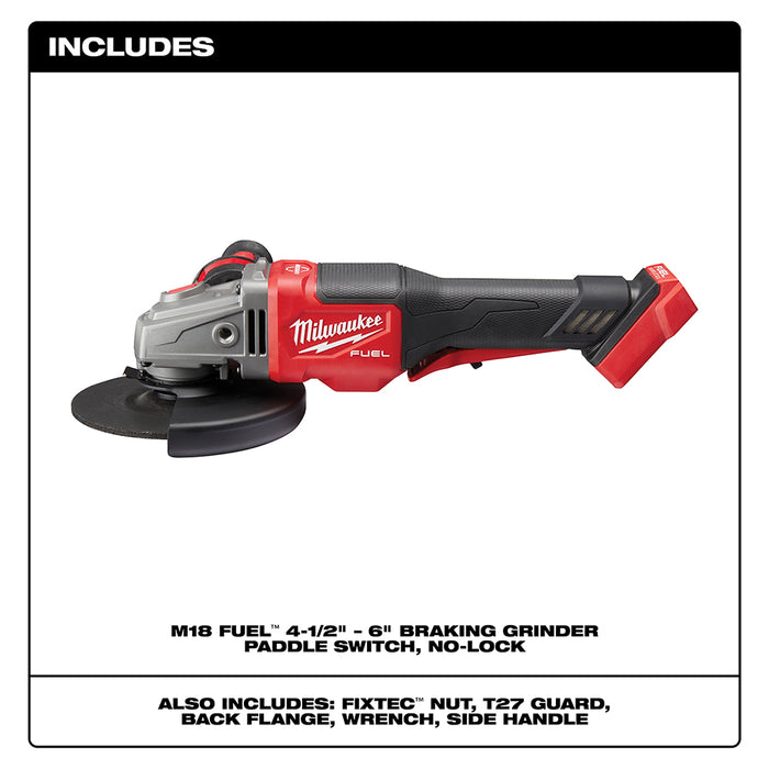 Milwaukee 2980-20 M18 FUEL 18V 6 Inch Paddle Switch Grinder, Bare Tool