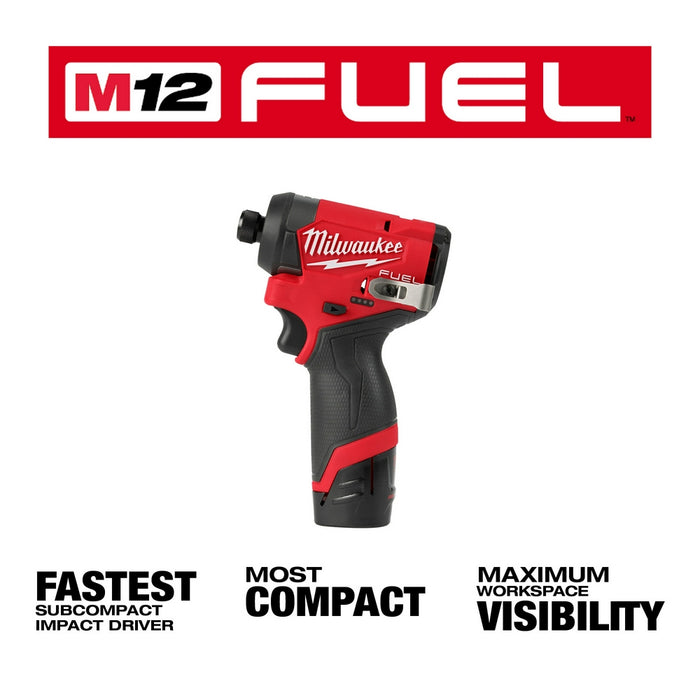 Milwaukee 3453-22 M12 FUEL 12V 1/4 Hex Cordless Li-Ion Impact Driver Kit