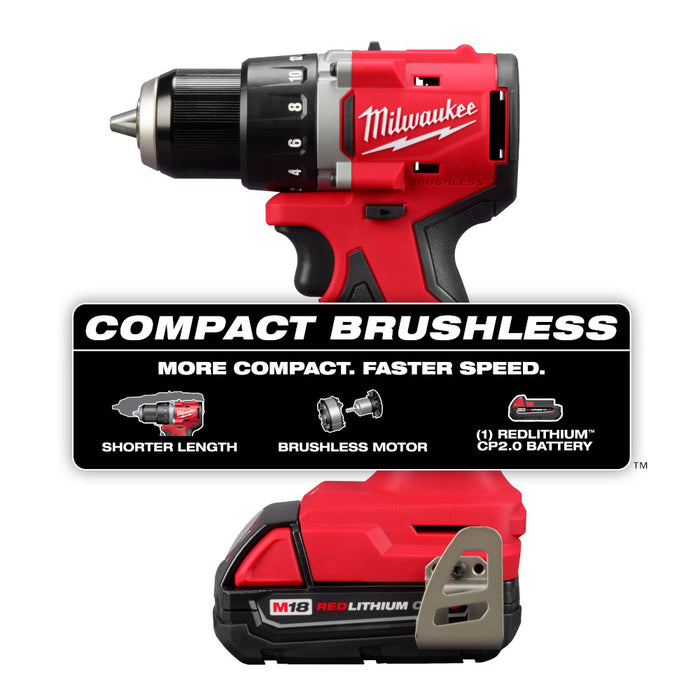 Milwaukee 3601-21P M18 18V 1/2" Compact Brushless Drill Driver Kit