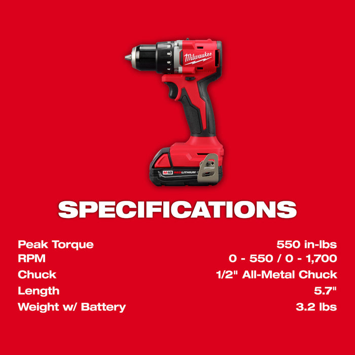 Milwaukee 3692-22CT M18 18V Compact Brushless 2 Tool Drill/Driver Combo Kit