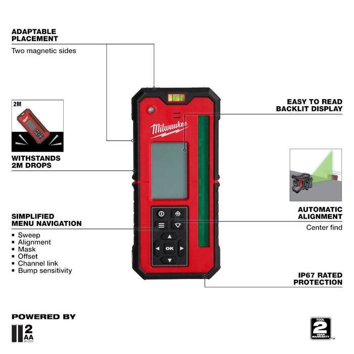 Milwaukee 3702-21 M18 18V Green Rotary Laser Level Kit w/Remote/Receiver & Mount