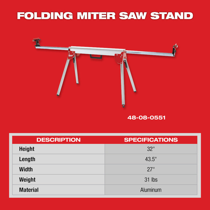 Milwaukee 48-08-0551 100-Inch Adjustable Compact Folding Miter Saw Stand