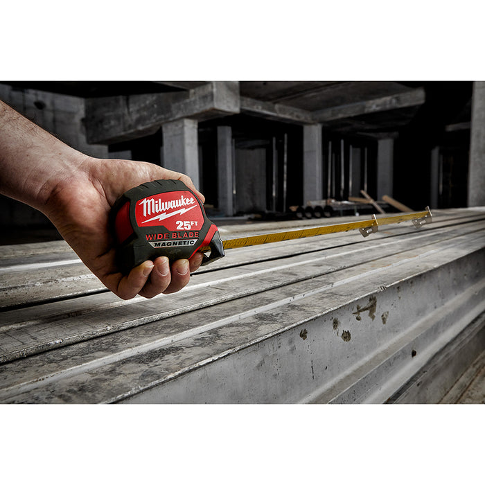 Milwaukee 48-22-0225M 25 ft Wide Blade Magnetic Tape Measure w/ 14 ft Standout