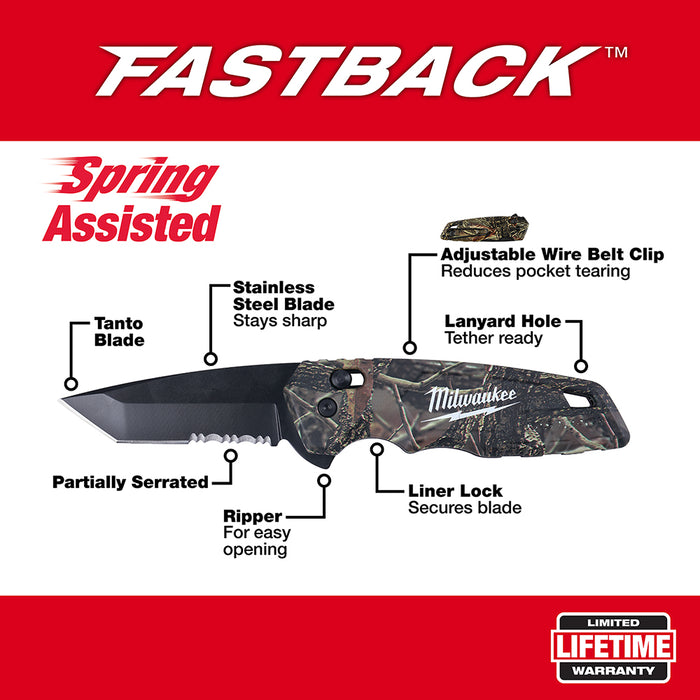 Milwaukee 48-22-1535 FASTBACK Stainless Steel Camo Spring Assisted Folding Knife