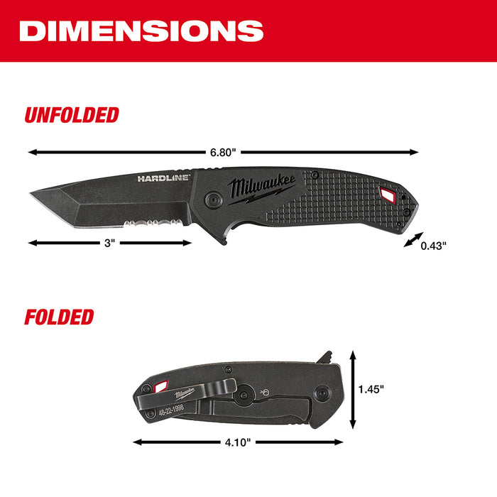 Milwaukee 48-22-1998 3” HARDLINE Serrated Blade Pocket Knife