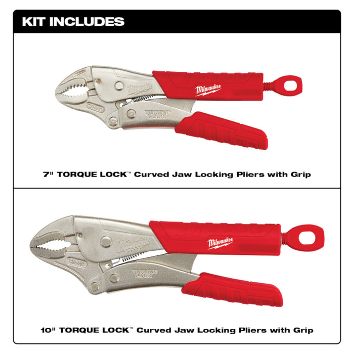 Milwaukee 48-22-3402 7 and 10-Inch TorqueLock Curved Jaw Pliers Set - 2pc