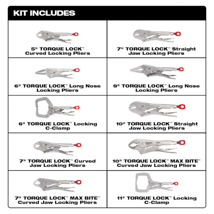 Milwaukee 48-22-3690 TORQUE LOCK Pliers Kit w/ Ergonomic Handles - 10 PC