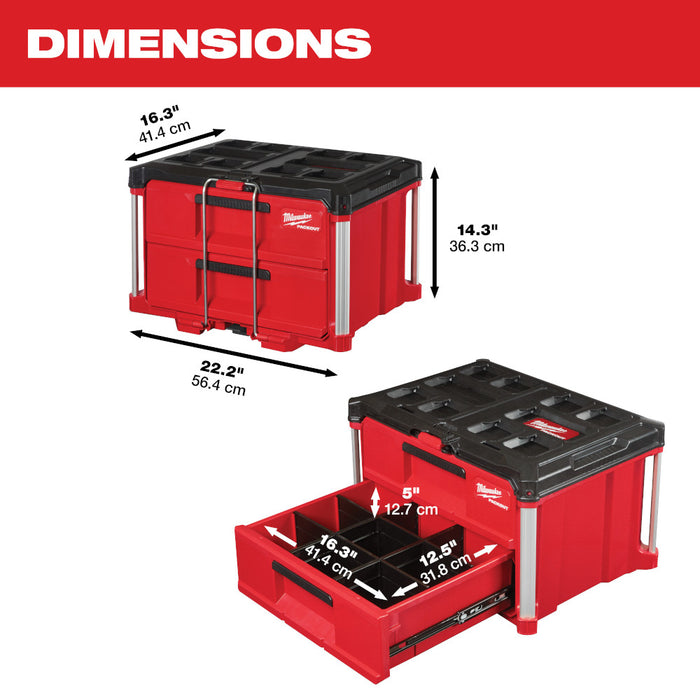 Milwaukee 48-22-8442 PACKOUT 2 Drawer Durable Tool Box w/ 50lbs Capacity