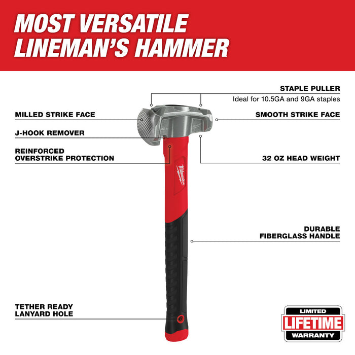 Milwaukee 48-22-9040 4 IN 1 Linemans Hammer w/ High Strength Fiberglass Handle