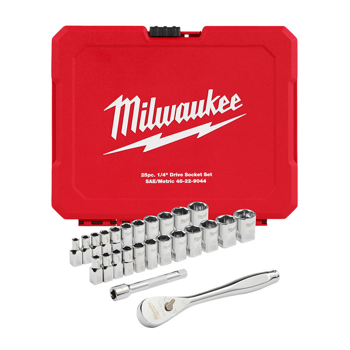 Milwaukee 48-22-9044 1/4" Drive Metric SAE Ratchet/Socket Set - 25 PC