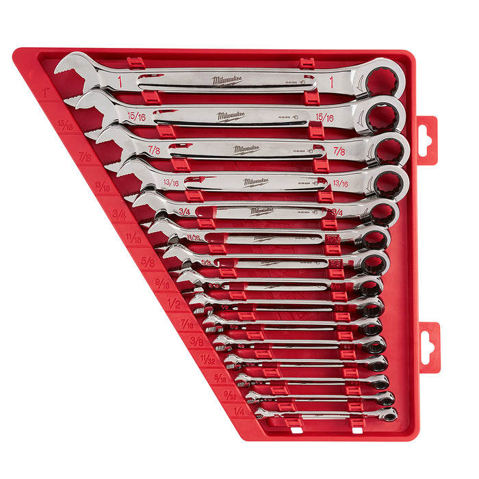 Milwaukee 48-22-9416 Durable SAE Ratcheting Combination Wrench Set - 15pc