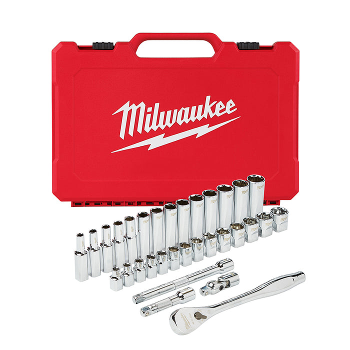 Milwaukee 48-22-9508 3/8-Inch Drive Durable Metric Ratchet and Socket Set - 32pc