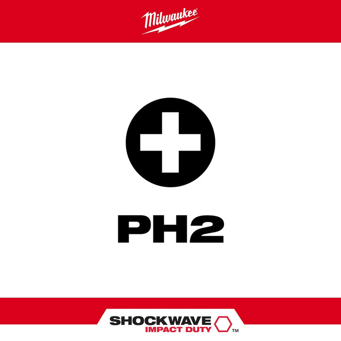 Milwaukee 48-32-5004 2" PH2 SHOCKWAVE Impact Phillips Bits - 15 PK