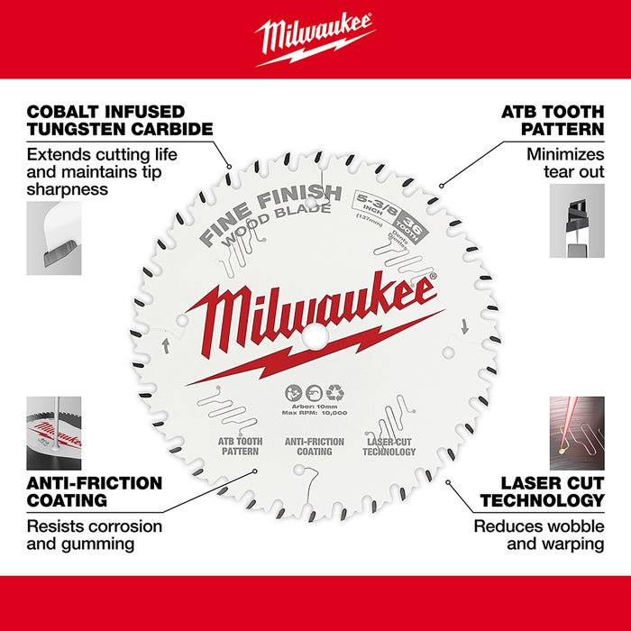 Milwaukee 48-40-0524 5-3/8" 36T Fine Finish Circular Saw Wood Blade