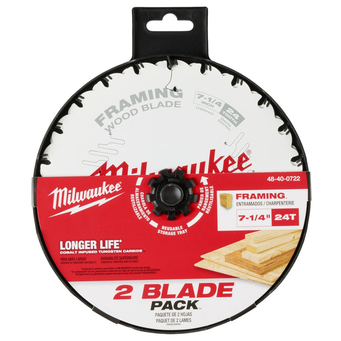 Milwaukee 48-40-0722 7-1/4" 24T Framing Circular Saw Blade - 2 PK
