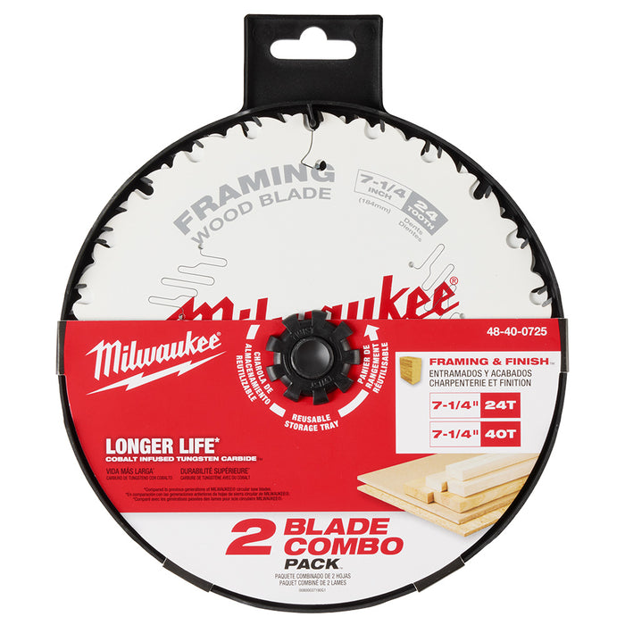 Milwaukee 48-40-0725 7-1/4" 24T - 40T Wood Cutting Circular Saw Blade - 2 PK