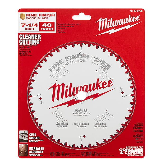 Milwaukee 48-40-0726 7-1/4" 40T Fine Finish Circular Saw Wood Blade