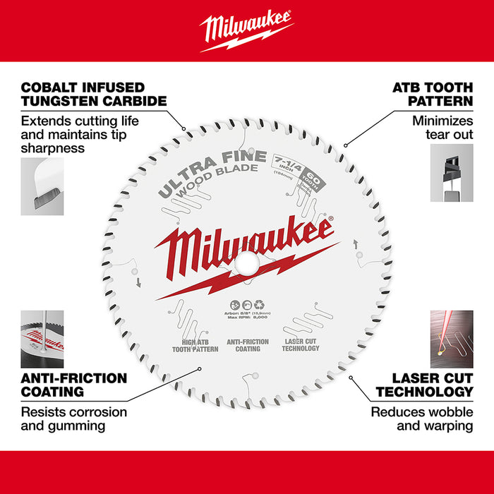 Milwaukee 48-40-0730 7-1/4" 60T Ultra Fine Finish Circular Saw Blade