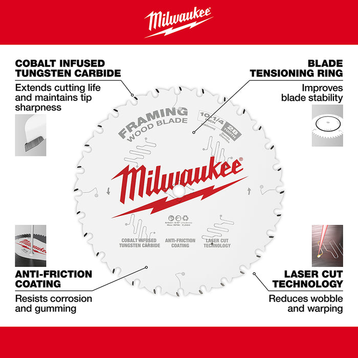 Milwaukee 48-40-1038 10-1/4-Inch 28-Tpi Carbide Framing Circular Saw Blade