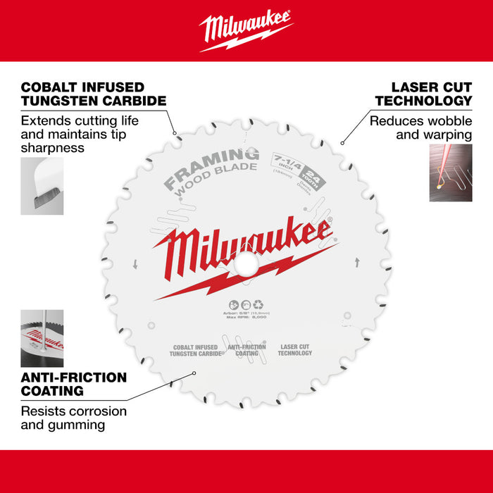 Milwaukee 48-40-1720SZ 7-1/4" 24 Tooth Framing and Wood SAWZALL Blades