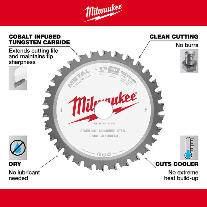 Milwaukee 48-40-4070 5-3/8" x 30 Teeth Stainless Steel Metal Circular Saw Blade