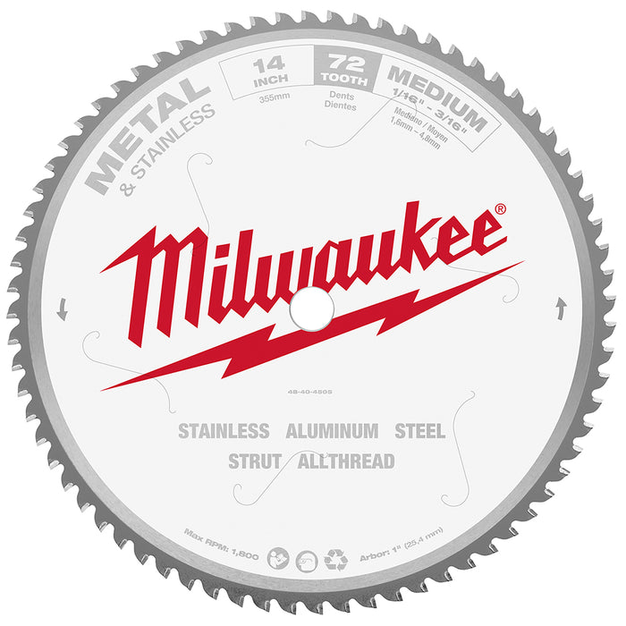 Milwaukee 48-40-4505 14" 72T Metal Circular Saw Cutting Blade