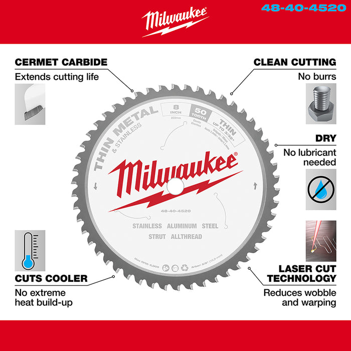 Milwaukee 48-40-4520 8-Inch 50-Tpi Durable Metal Cutting Circular Saw Blade