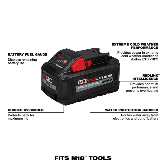 Milwaukee 48-59-1880 M18 18V 8.0Ah REDLITHIUM High Output Battery Starter Kit