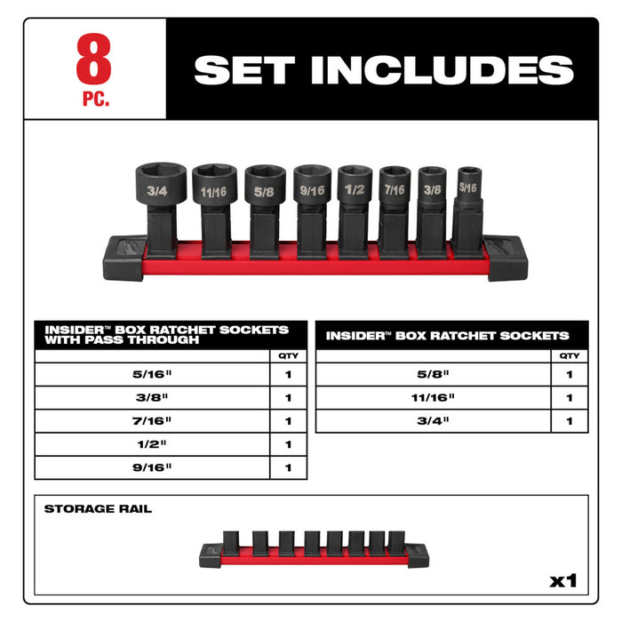 Milwaukee 49-16-1640 INSIDER Box Ratchet Socket SAE Set - 8 PC