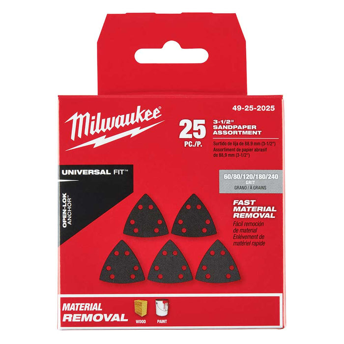 Milwaukee 49-25-2025 OPEN-LOK 3-1/2" Triangle Sandpaper Variety Pack - 25 PC