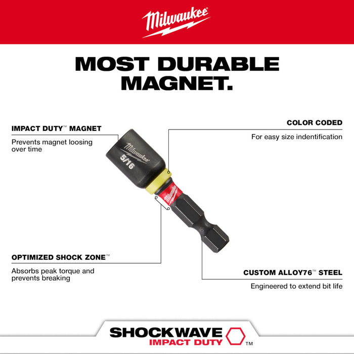 Milwaukee 49-66-4562 1-7/8" SHOCKWAVE Impact Duty Magnetic Nut Driver - 4 PC