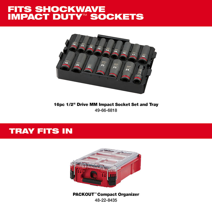 Milwaukee 49-66-6818 SHOCKWAVE 1/2” Impact Duty Socket MM TRAY Set - 16 PC
