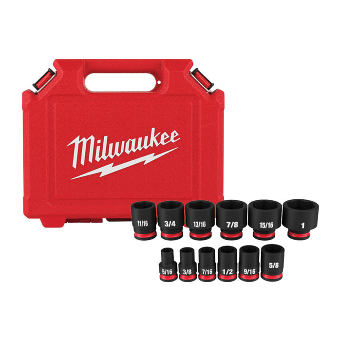 Milwaukee 49-66-7005 3/8" Drive SAE Standard 6 Point Impact Socket Set - 12 PC
