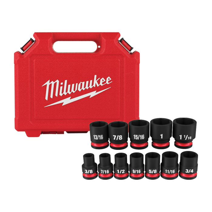 Milwaukee 49-66-7010 1/2" Drive SAE Standard 6 Point Impact Socket Set - 12 PC