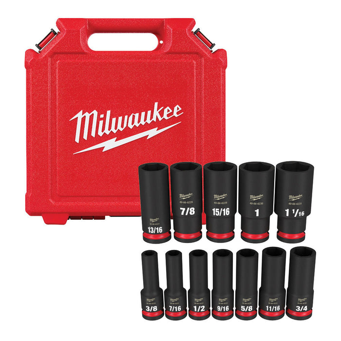 Milwaukee 49-66-7011 SHOCKWAVE 1/2" Drive SAE 6 Point Impact Socket Set - 12PC