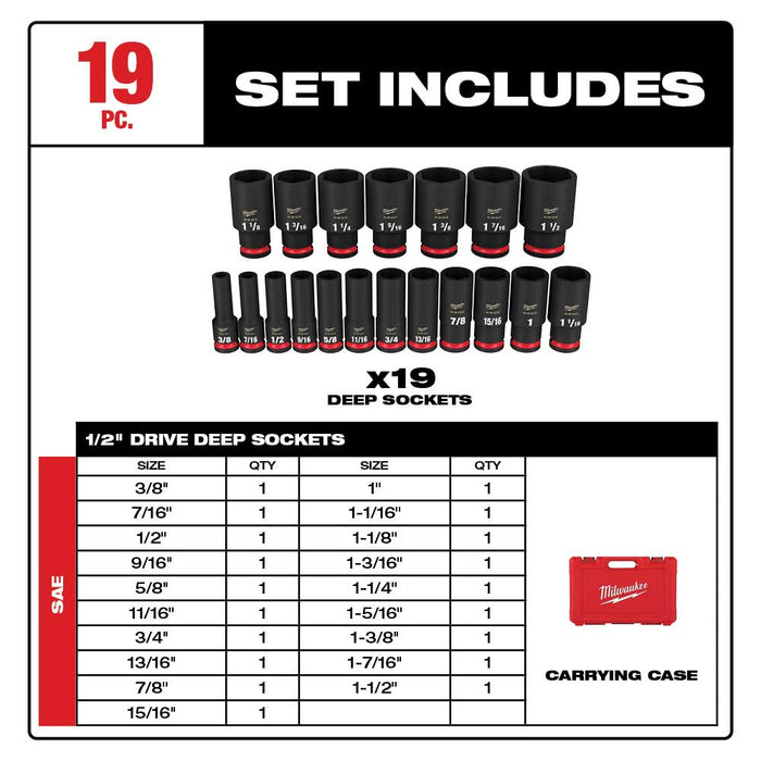 Milwaukee 49-66-7012 SHOCKWAVE 1/2" Impact Duty SAE Socket Set  - 19 PC