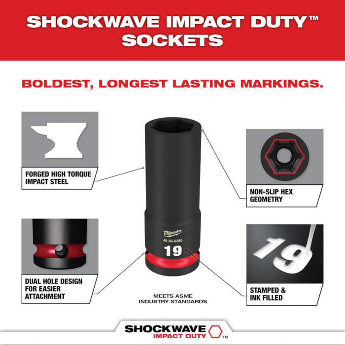 Milwaukee 49-66-7014 Milwaukee SHOCKWAVE 1/2 Drive Metric Deep Well (6-Piece) - 49-66-7014 Impact Socket Set Milwaukee 49-66-7014 Milwaukee SHOCKWAVE 1/2 Drive Metric Deep Well (6-Piece) - 49-66-7014 Impact Socket Set