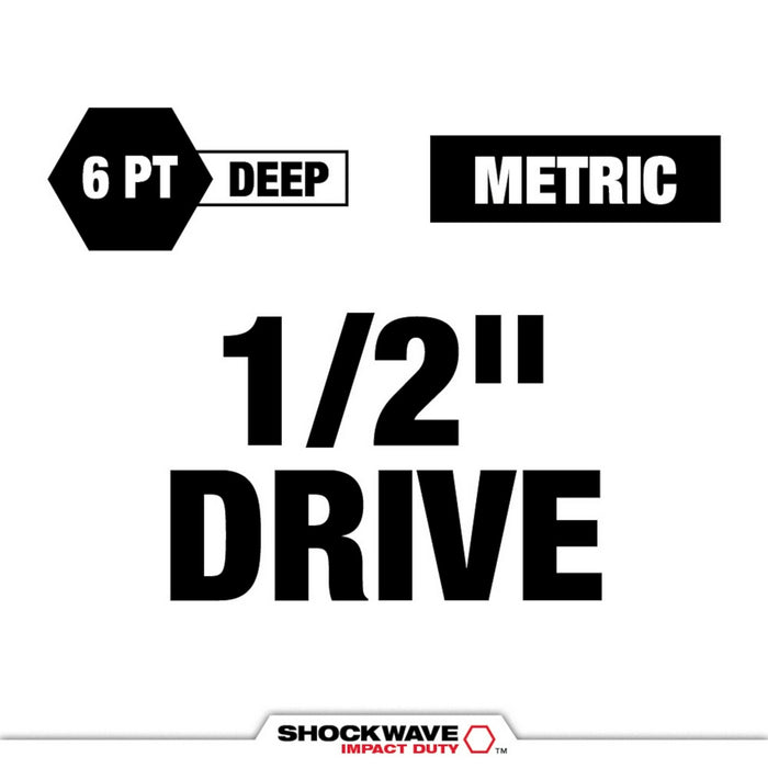 Milwaukee 49-66-7830 SHOCKWAVE  1/2" Impact Duty Metric Lug Nut Socket Set -3 PC