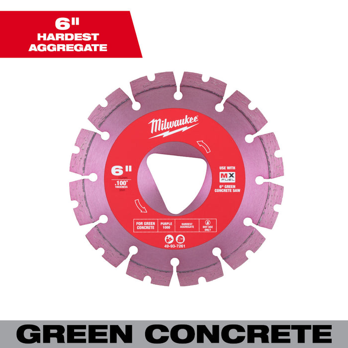 Milwaukee 49-93-7261 Purple 6" x 0.100" Diamond Blade for Green Concrete Saw