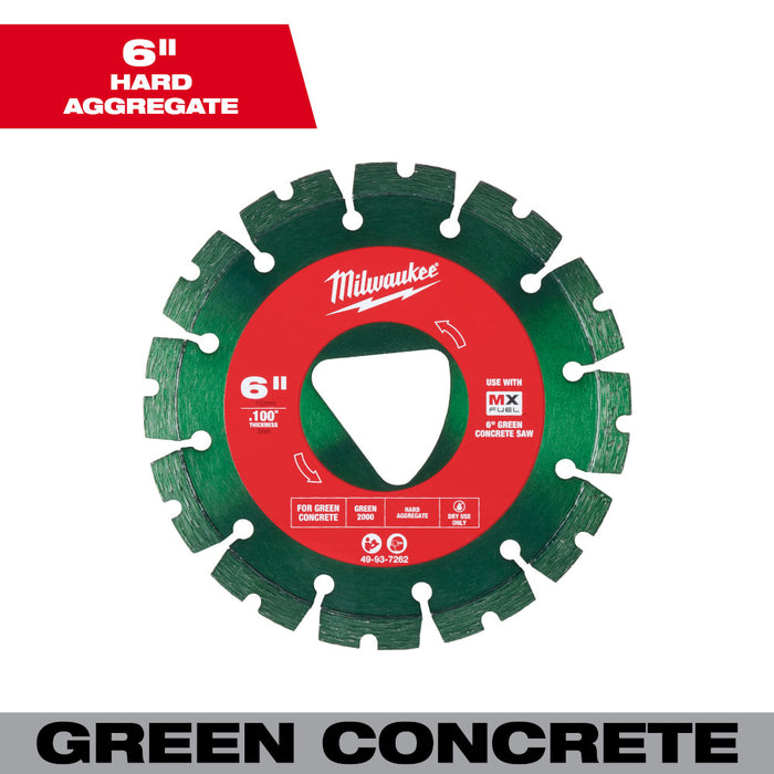 Milwaukee 49-93-7262 Green 6" x 0.100" Diamond Blade for Green Concrete Saw