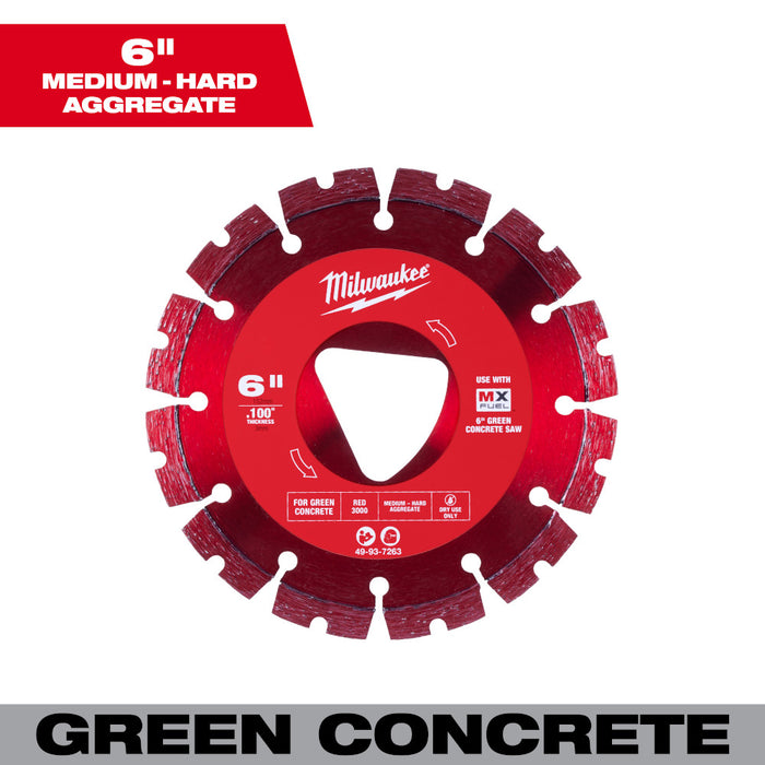 Milwaukee 49-93-7263 Red 6" x 0.100" Diamond Blade for Green Concrete Saw