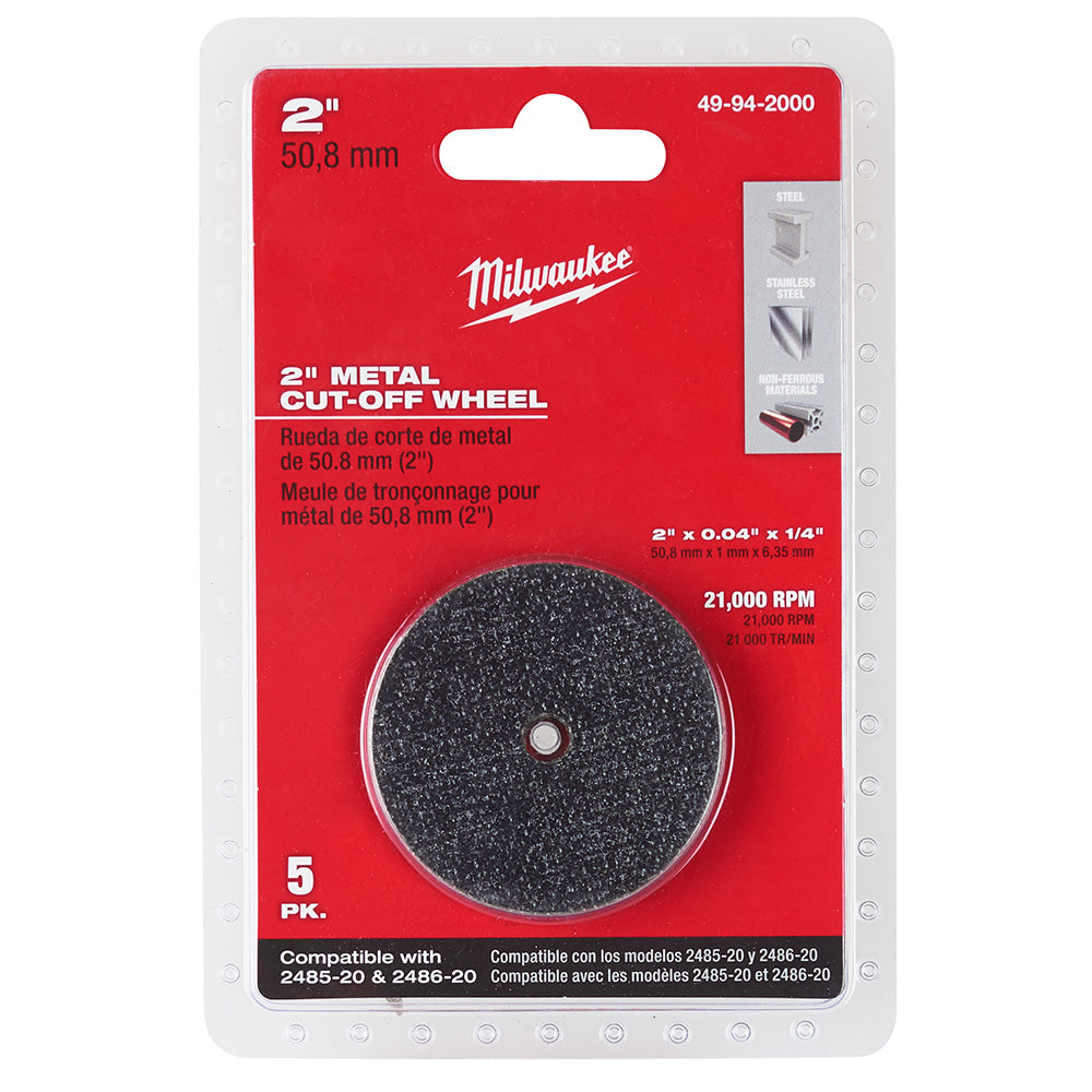 Milwaukee 2 in. x 0.040 in. x 1/4 in. Metal Cut Off Wheels (5-Pack)