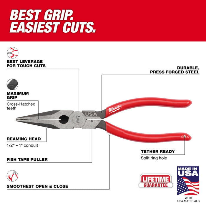 Milwaukee MT505 8 in. Long Nose Dipped Grip Pliers