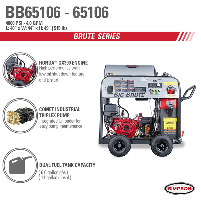 SIMPSON BB65106 4,000-Psi 4.0-Gpm Pressure Washer Big Brute By HONDA - 65106