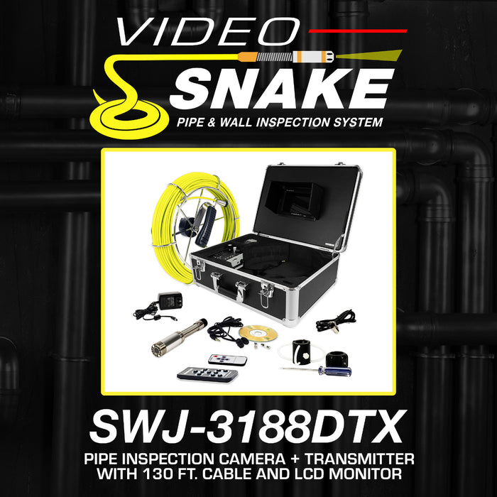 Video Snake SWJ-3188DTX 130' Pipe Inspection Color LED Camera w/ Transmitter